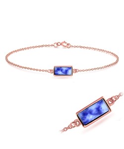 Rose Gold Plated Blue Point Stone Silver Bracelet BRS-427-RO-GP